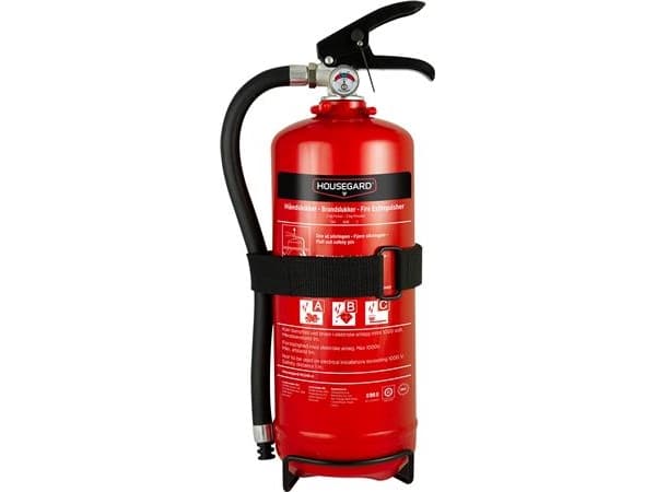 Housegard pulverslukker 2 kg - med væg/autobeslag, brandklasse ABC