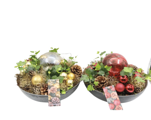 Kerststuk schaal licht bol FloraSelf Ø 30 cm metalen schaal