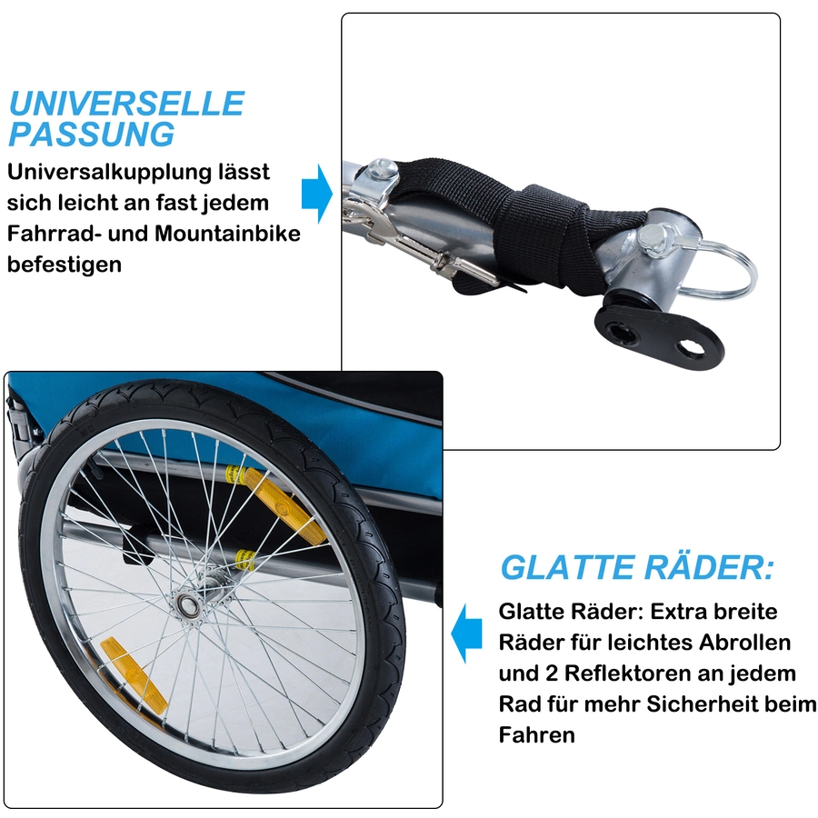 PawHut Hundeanhänger mit Sicherheitswimpel blau, schwarz