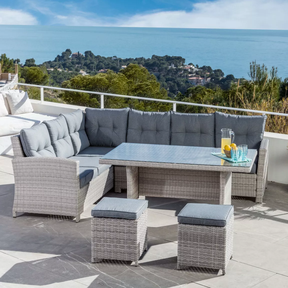 Table de jardin en aluminium et résine tressée 6 places (145 x 85 cm) Tivoli Gris