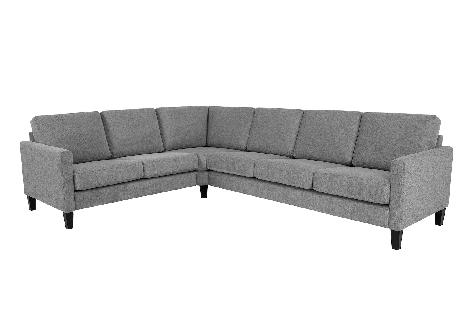 Hedda hjørnesofa 23 Tekstil Brego 3 Grey med sorte ben (nr. 6) og 9cm arm (C).
