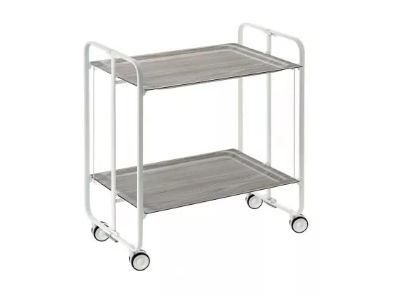 Chariot pliant à roulettes, , table pliante roulante - Structure métallique blanche, 2 niveaux en stratifié couleur Frêne - 72*66*43 cm - BAUHAUS