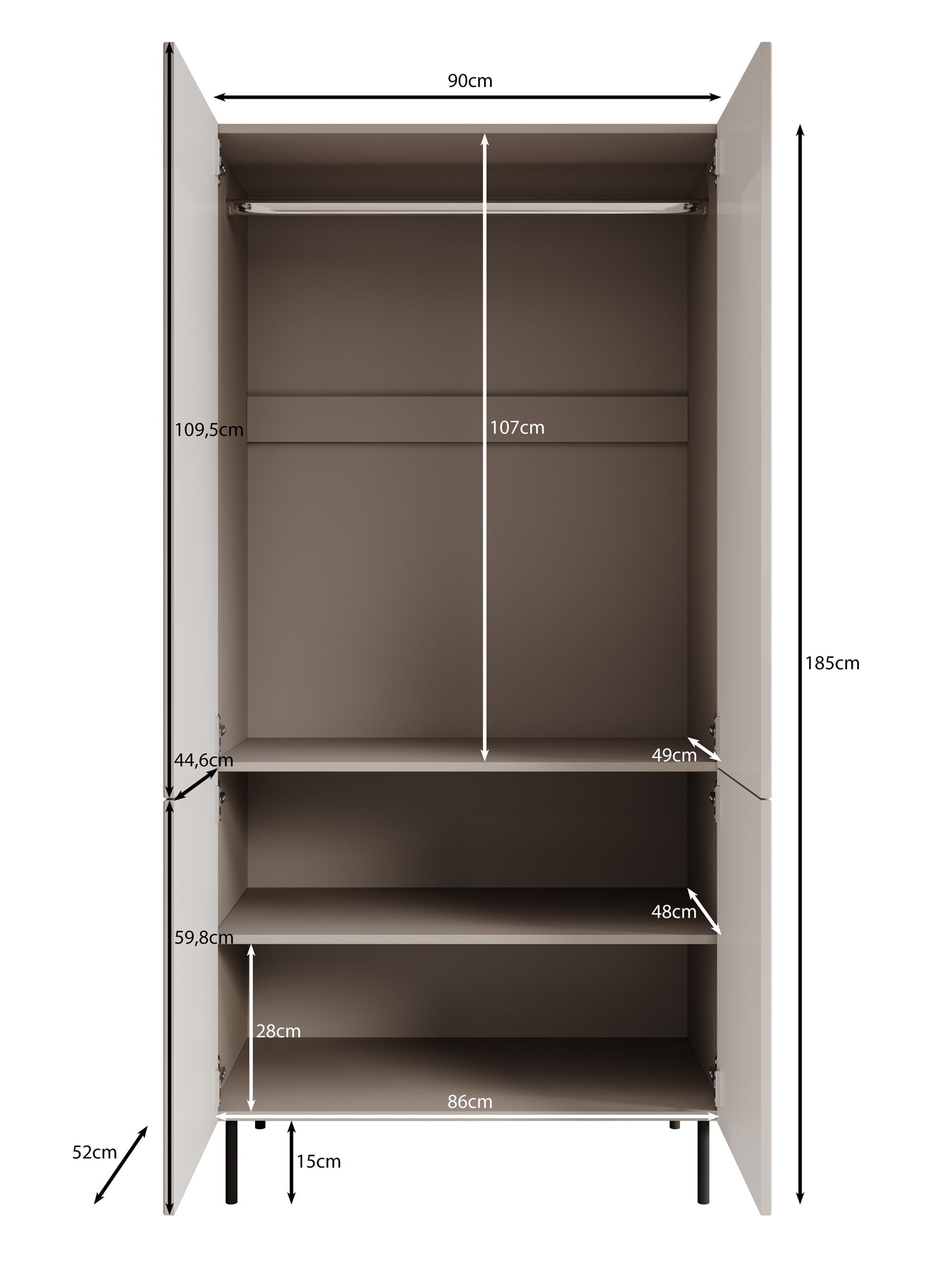 Meubella - Kledingkast Alex - Beige - 90 cm