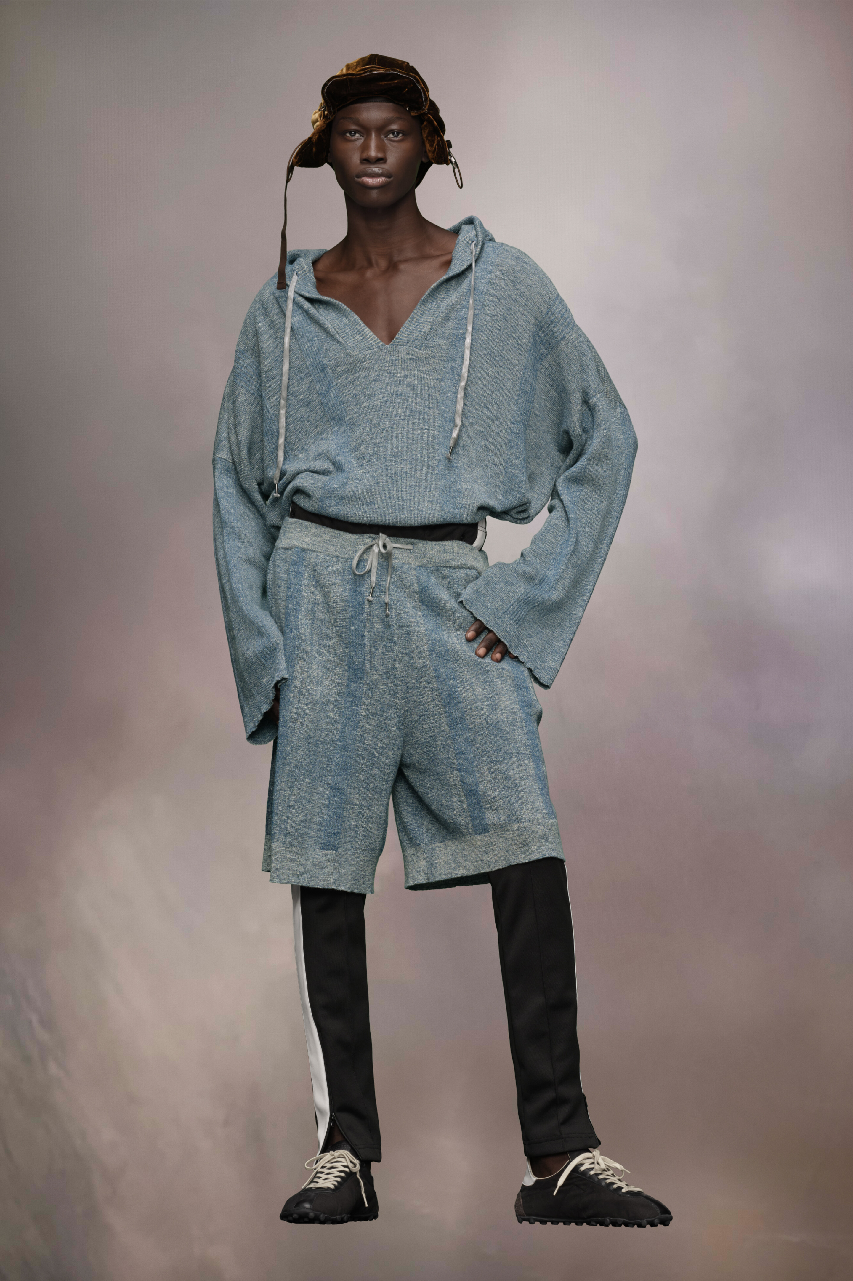 Sweat-shirt à capuche d'été en maille chinée Pétrole