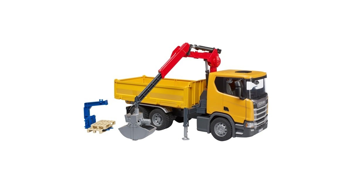 bruderScania Super 560R constructie vrachtwagen met kraan en 2 pallets Modelvoertuig  (03551)