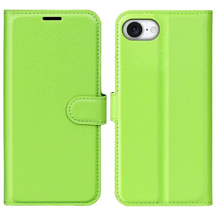 iPhone 16e Leder Tasche Flip Cover Litchi Look - Grün