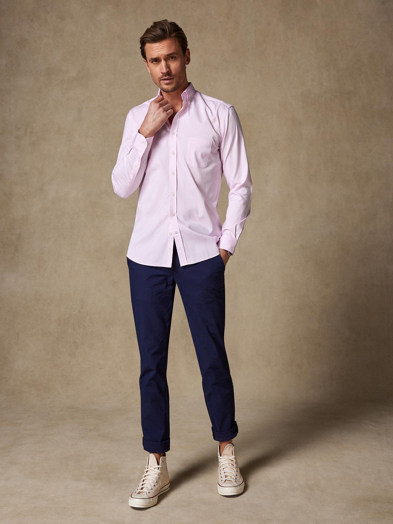 Chemise en pin point rose - Col Boutonné