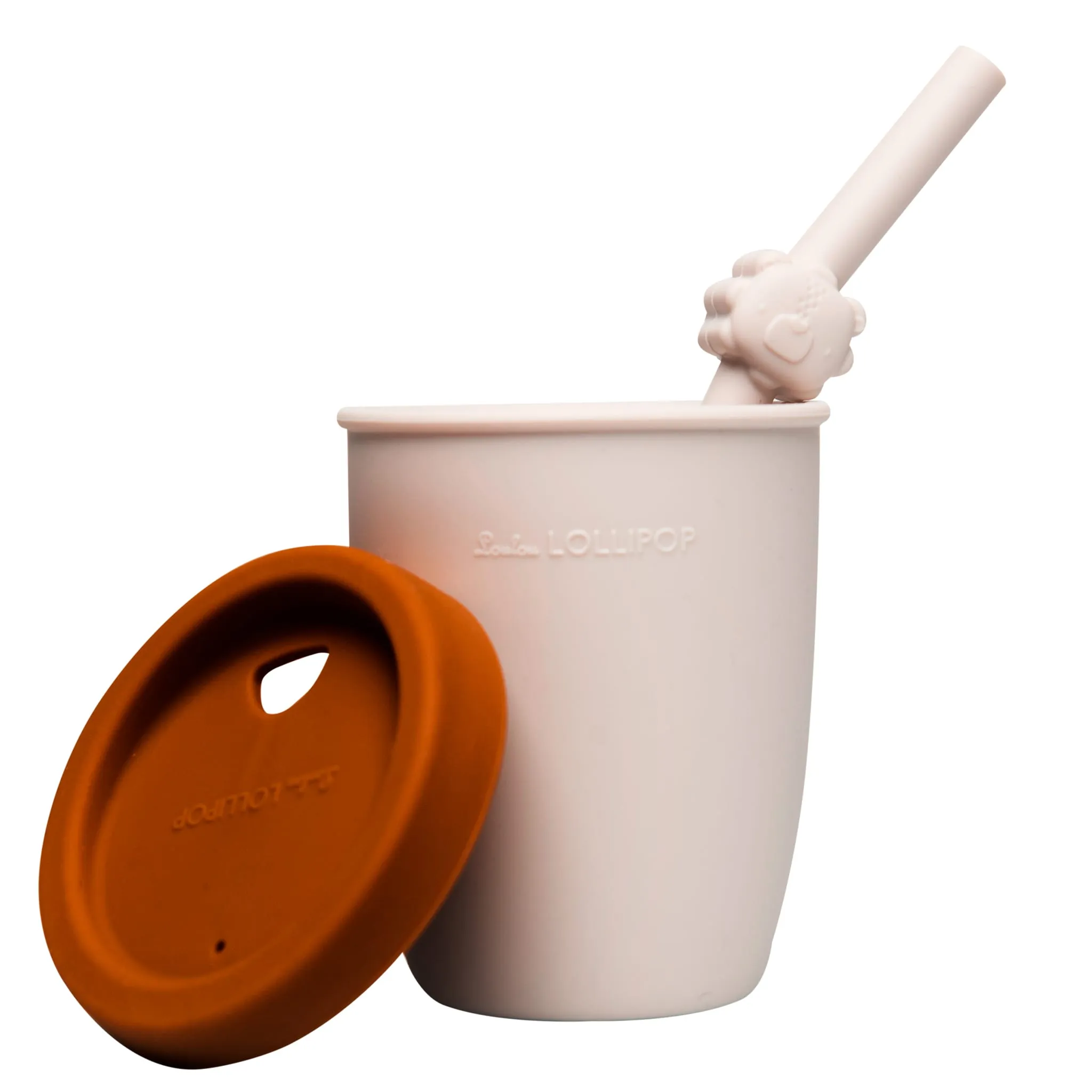 Loulou Lollipop Gobelet en Silicone avec Couvercle et Paille - Lion