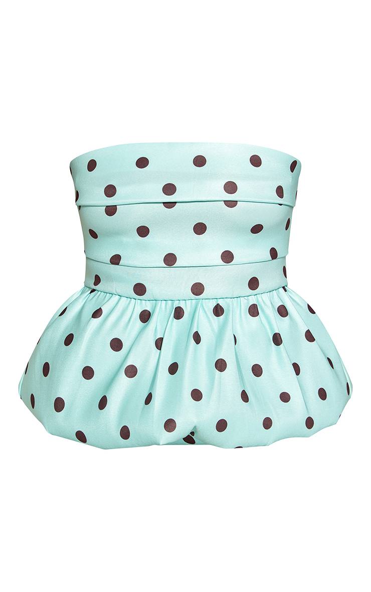 Vert Menthe Top Bandeau À Ourlet Bouffant En Tissu Extensible Tissé À Pois