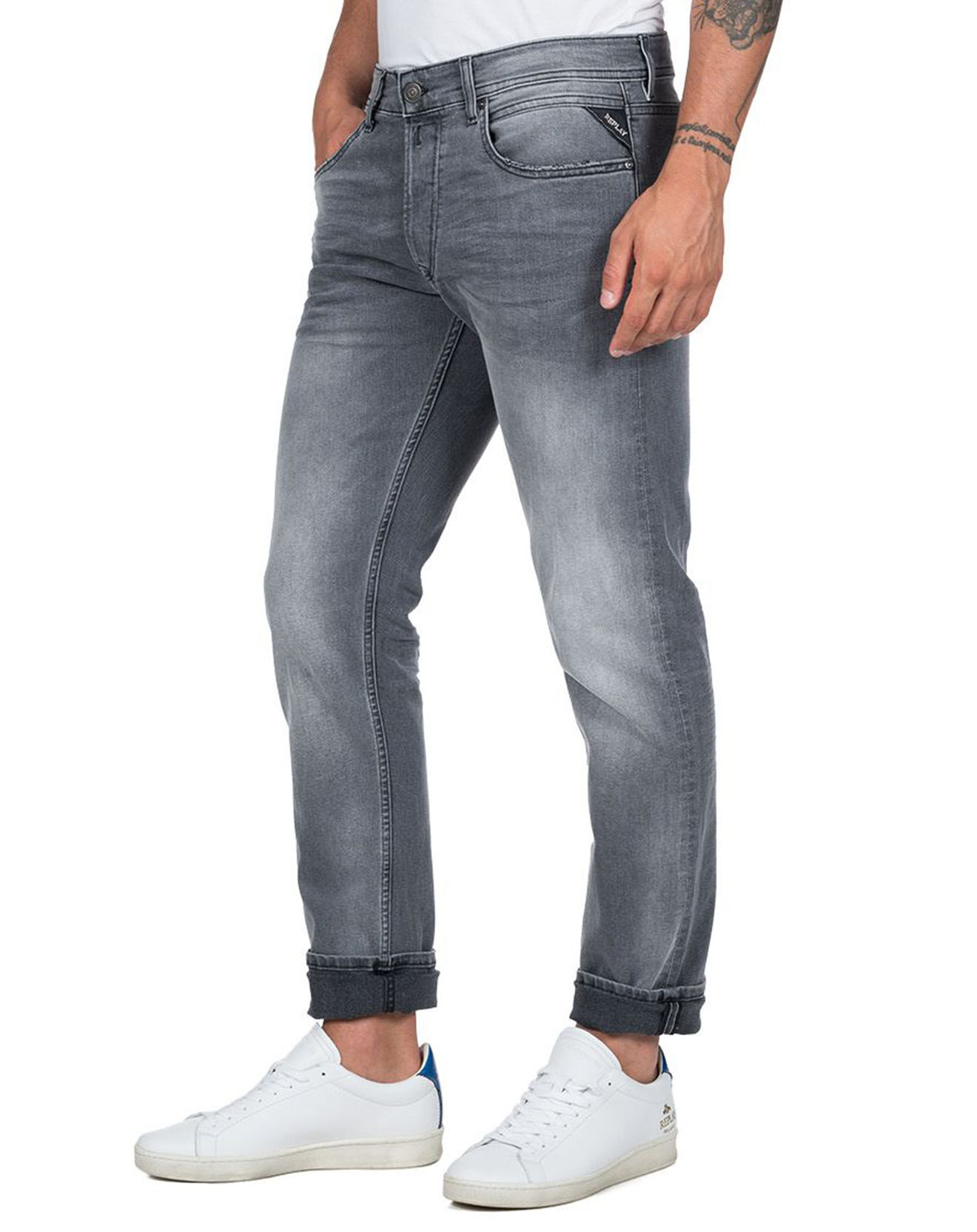 Replay Jean droit en Coton Bio 573 Grover gris moyen