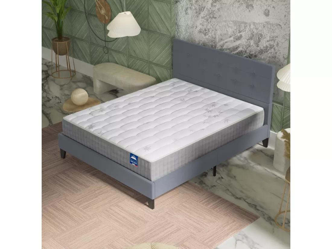 Ensemble Matelas + lit avec tête de lit 140x190 cm ép. 25cm à mémoire de forme