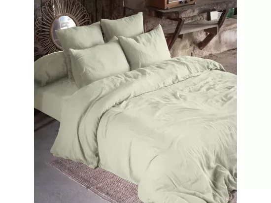 OUREA - Drap Housse 140x190cm Gaze de Coton Vert d'Eau