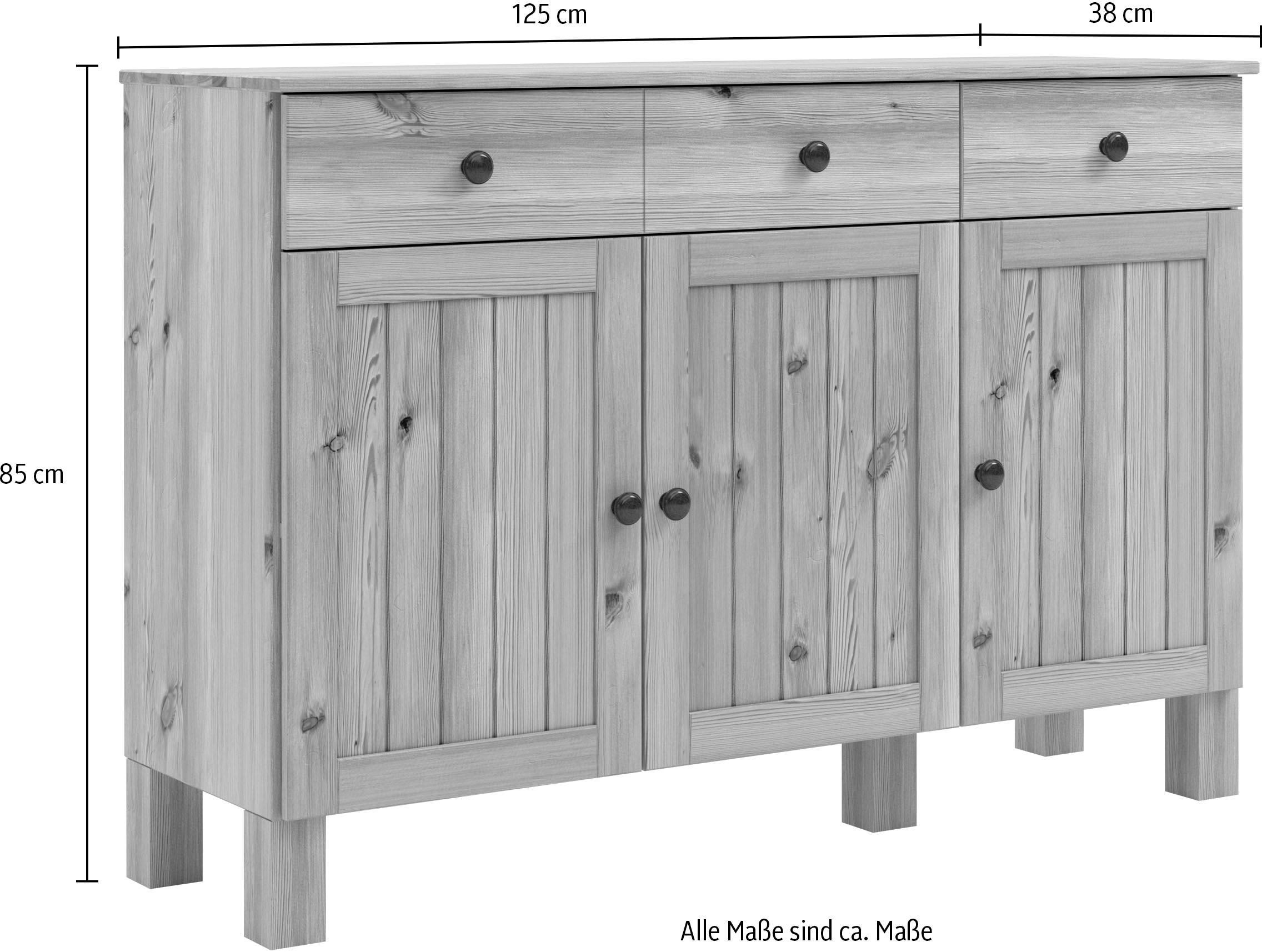 Home affaire Anrichte »Alby2« Mit 3 Türen, 3 Schubkästen und Metallgriffe, Breite 125 cm
