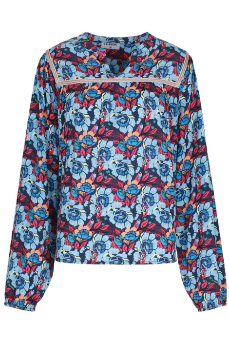 Fluresk blauwe dames blouse