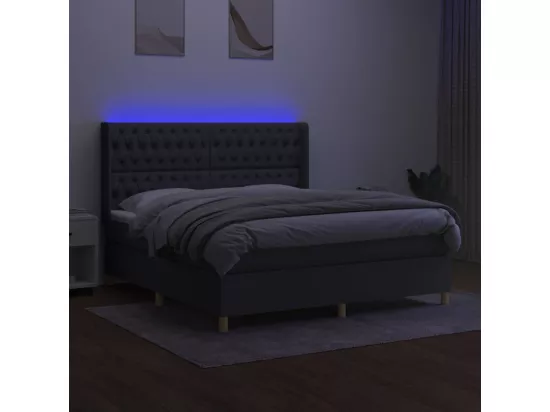 Sommier tapissier et matelas et LED Gris foncé 180x200 cm Tissu
