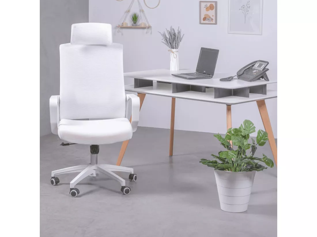 Chaise de bureau ergonomique en mesh respirante et appui-tête réglable - Mesh - Blanc