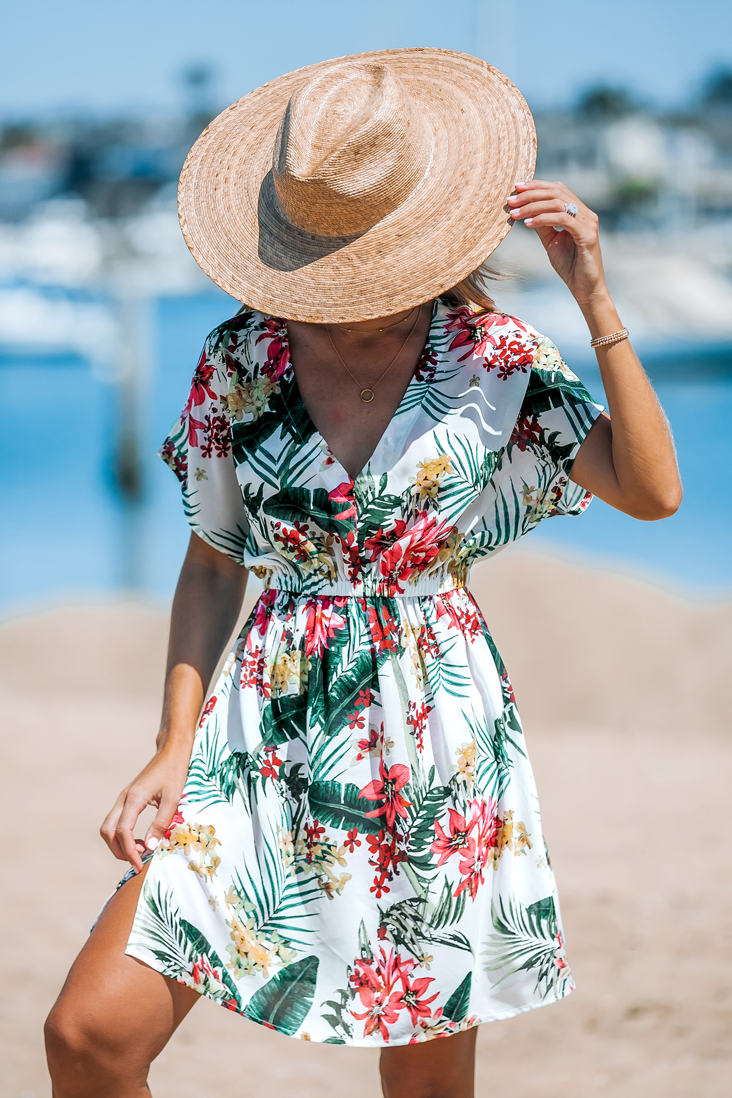 Robe cover up à manches dolman blanche tropicale