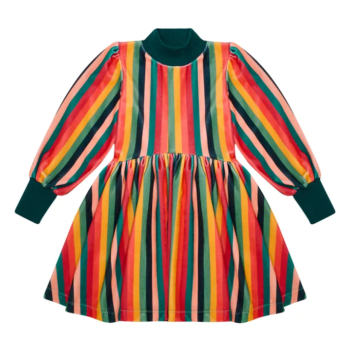 The Middle Daughter Robe en Velours Rayé Manches Bouffantes | Bleu