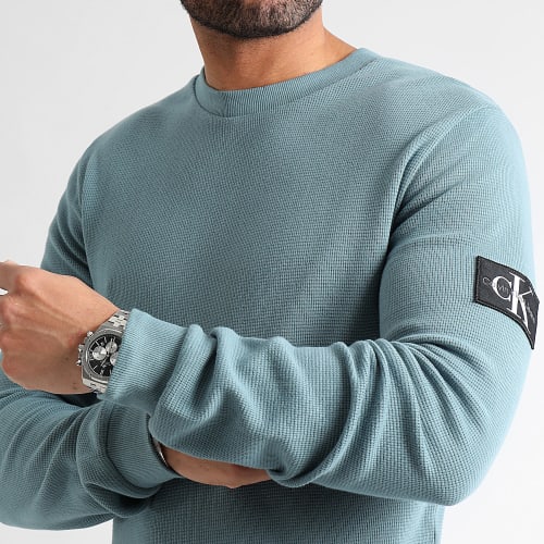 Sweat Crewneck Monogram Badge Waffle 3485 Bleu Clair