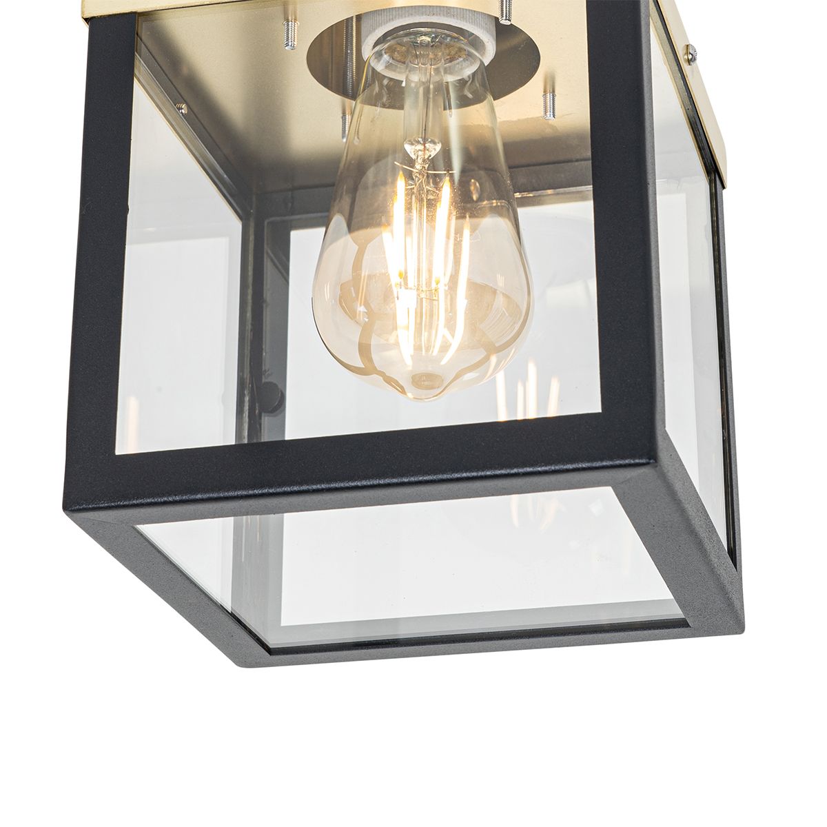 Industriële buiten plafondlamp zwart met goud - Rotterdam