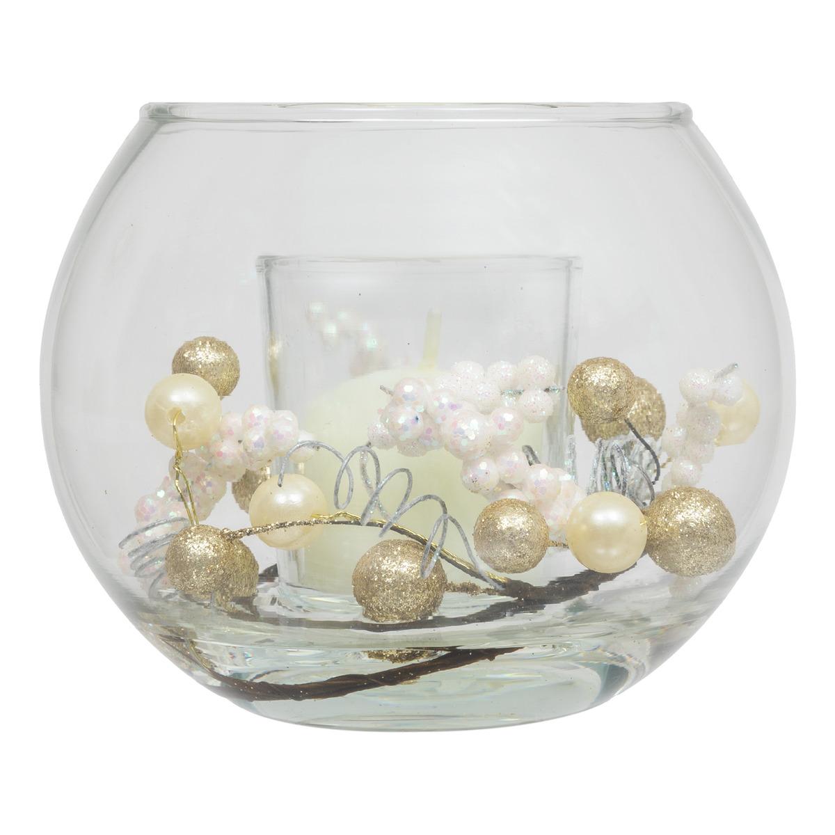 BOUGIE BOULE VERRE ET DECO 61G