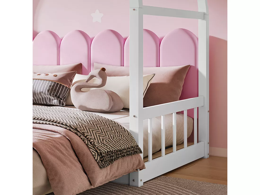 Lit gigogne 140 x 200 cm, lit enfant en bois de pin, sommier inclus - blanc