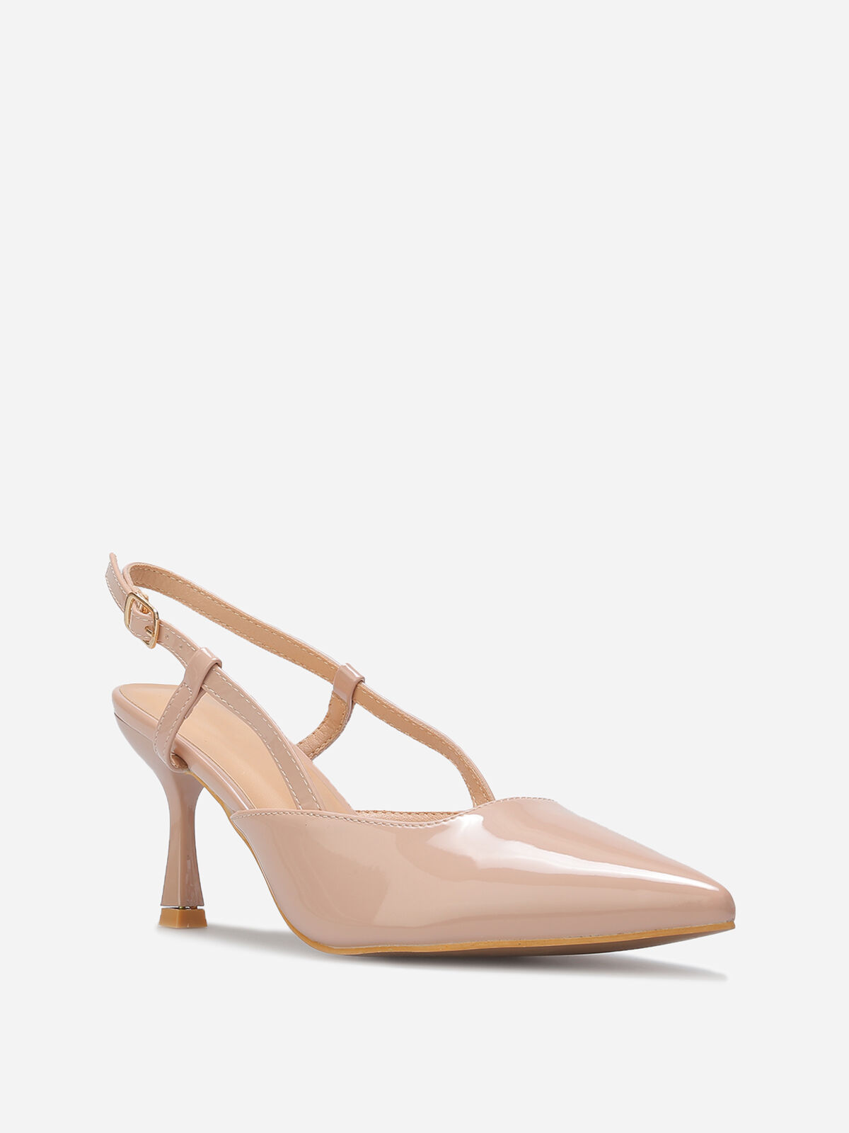 Escarpins slingback vernis avec brides- Beige