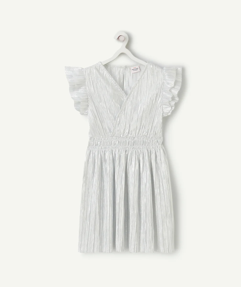 ROBE CACHE-COEUR FILLE PLISSÉE AVEC DÉTAILS VOLANTÉS COULEUR ARGENTÉE