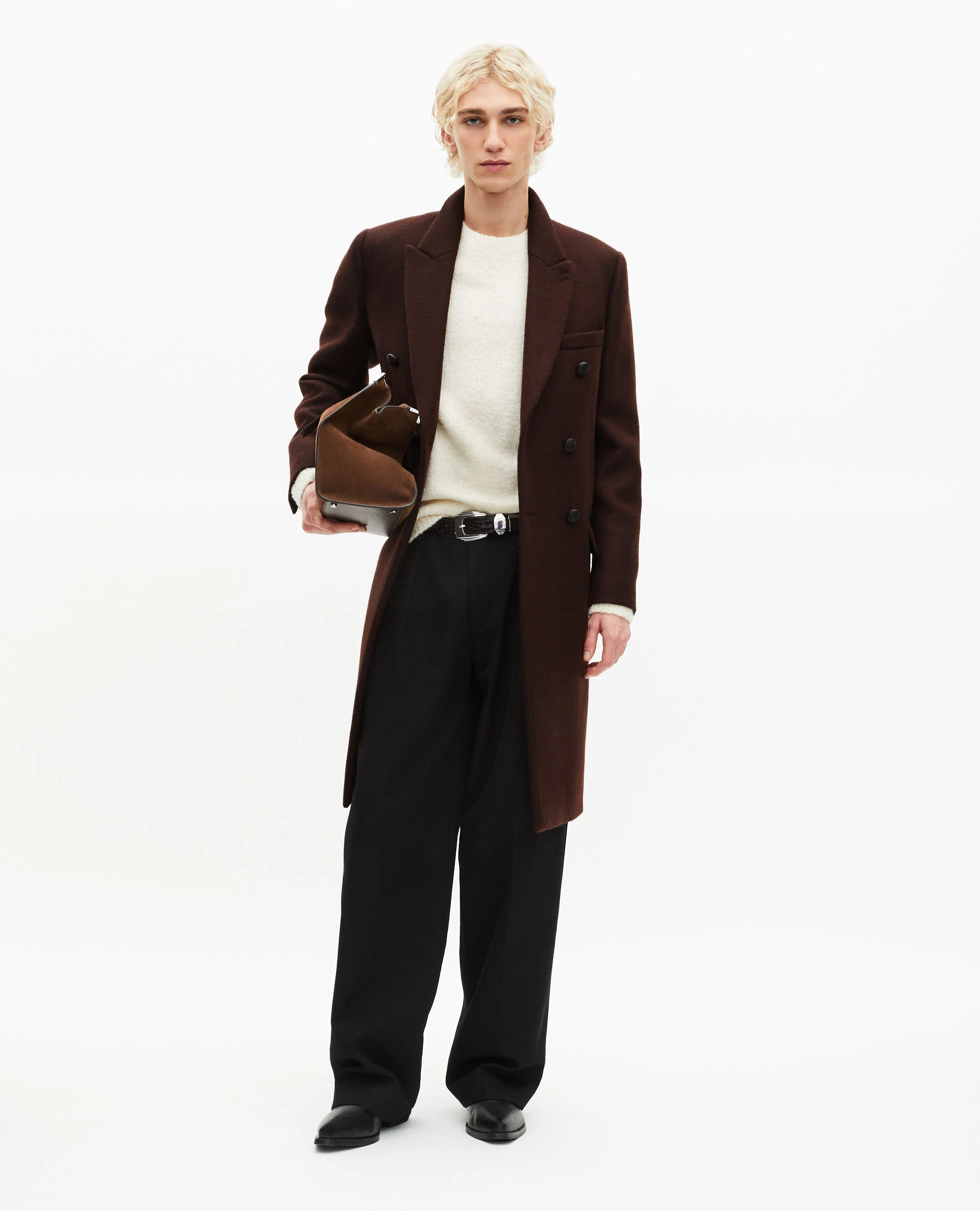 Manteau long en laine marron