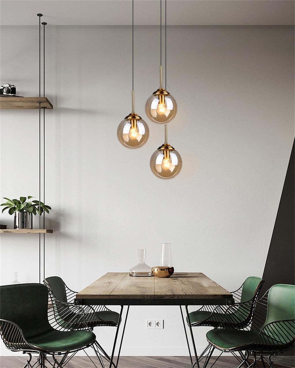 Glas Pendelleuchte Esstisch Hängelampe, Pendellampe 3-flammig Glas Lampenschirm Modern Design Kreative Hängeleuchte Höhenverstellbar Wohnzimmer Schlafzimmer Küche Leuchte Dekoration(Amber,3 heads)
