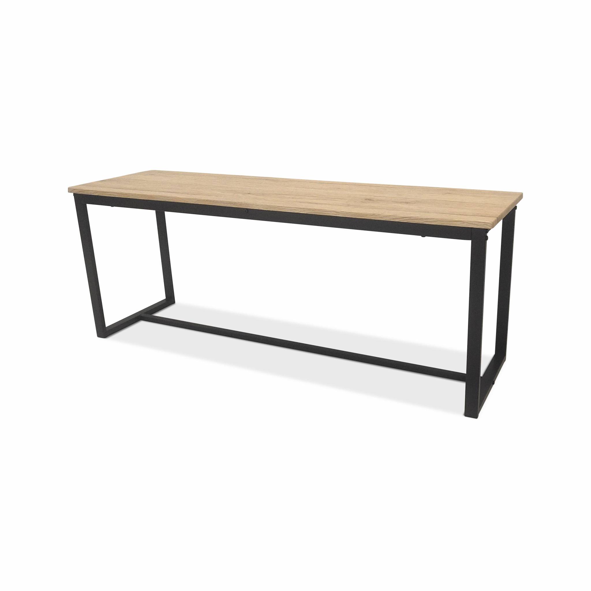 Set loft table rectangulaire en acier noir l140x l80 x h75cm. 2 bancs de l120x l35x h46cm. 4 places