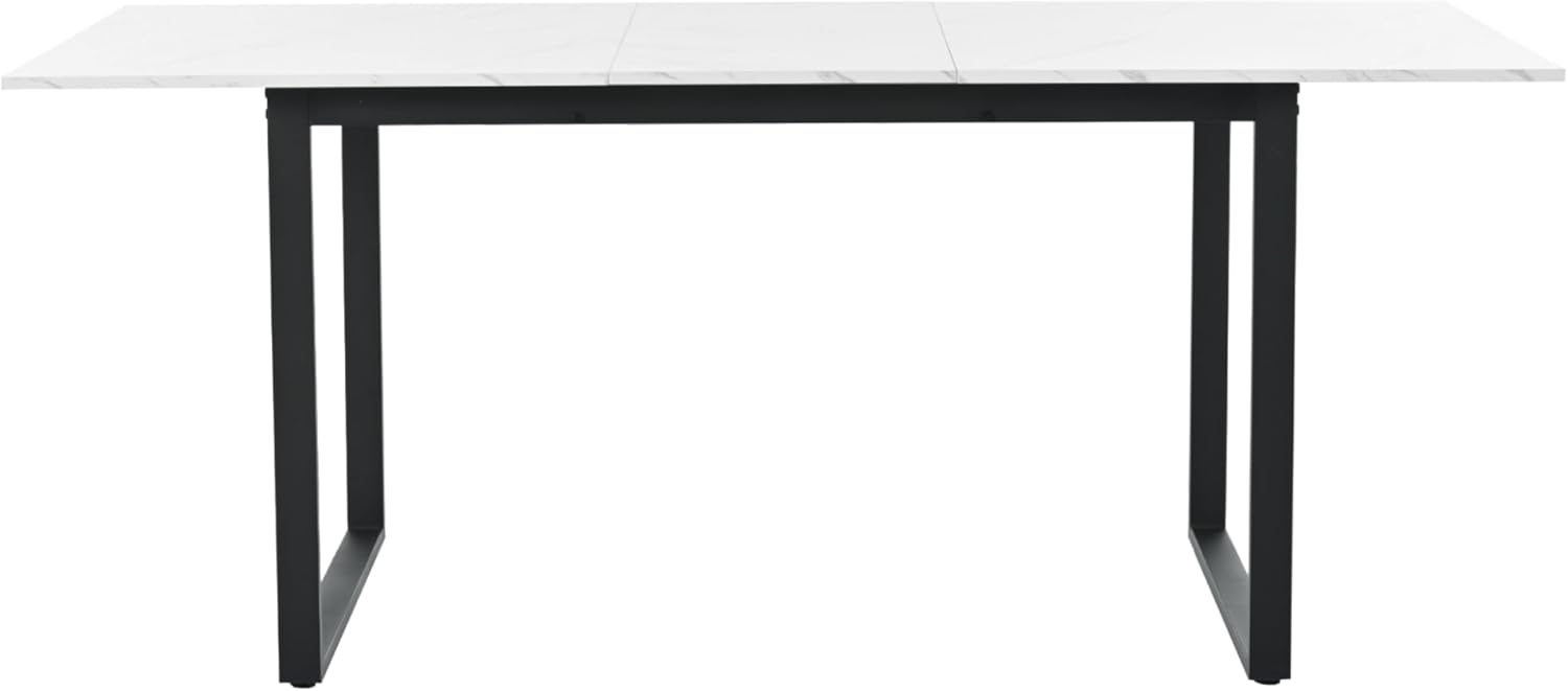 ModernLuxe Schreibtisch Esstisch Teleskoptisch Erweiterbarer Esstisch 140/180x80x75cm, Weiß mit Marmormuster, MDF-Tischplatte, Metallgestell, Ausziehbar, Modern für Esszimmer & Büro