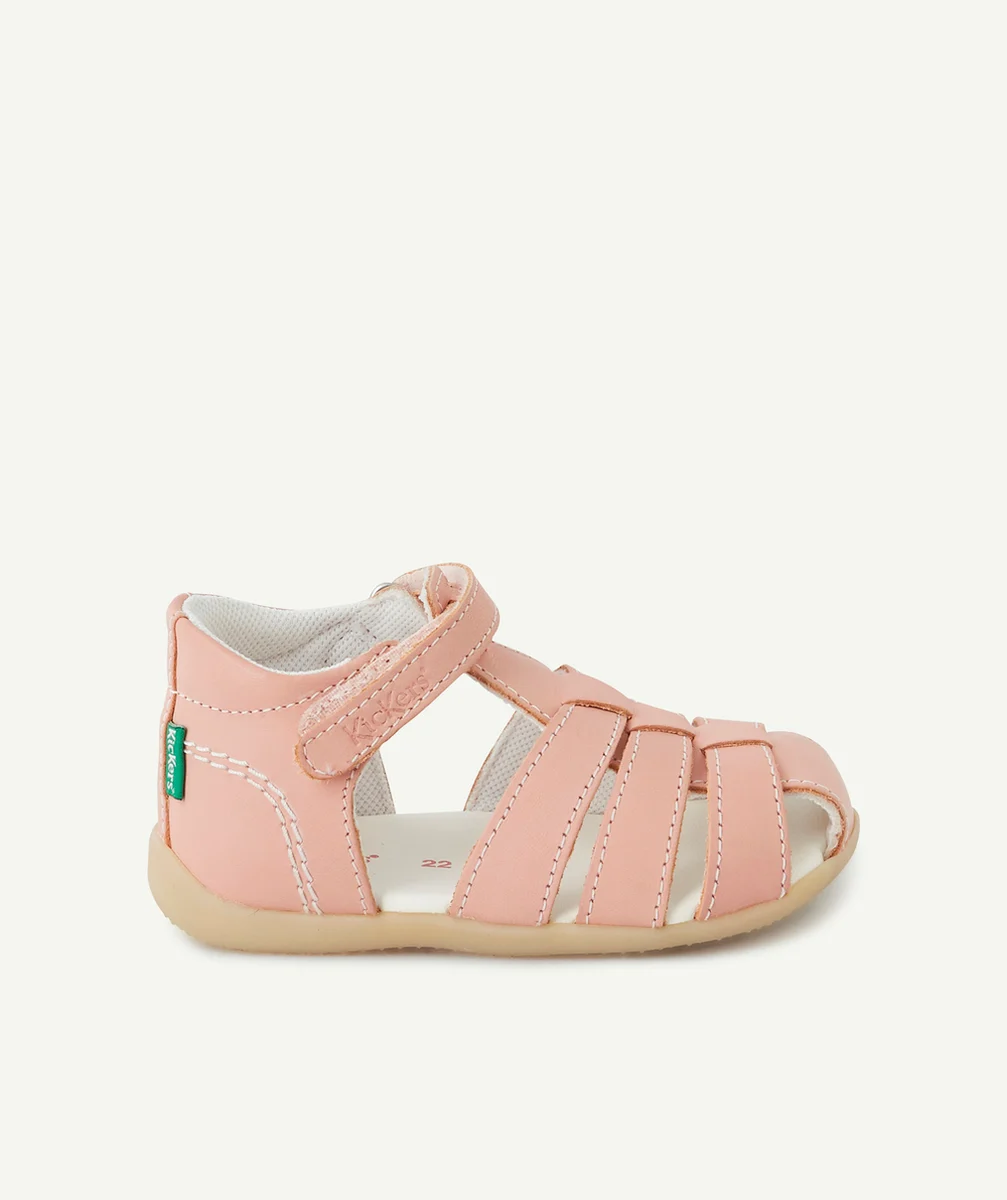 KICKERSLES SANDALES ROSES PREMIERS PAS EN CUIR