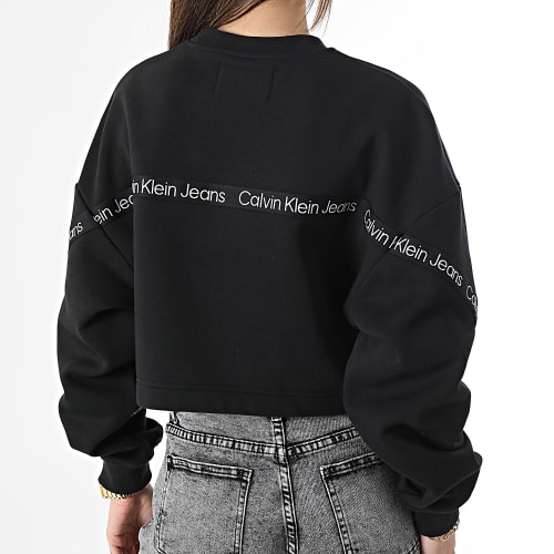 Sweat Crewneck Crop A Bandes Femme 0693 Noir