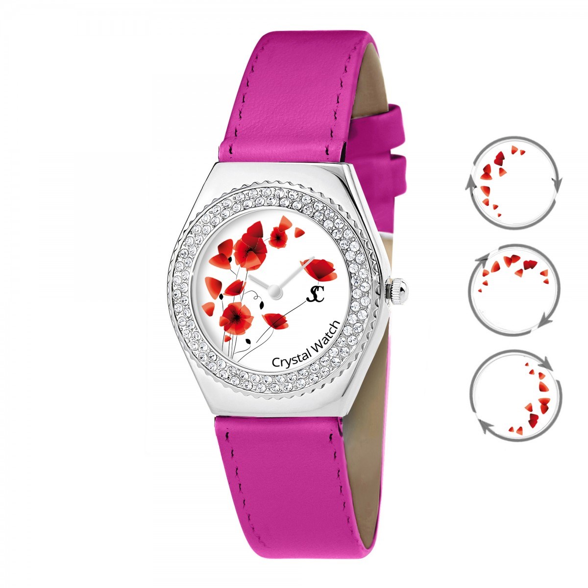 Montre Alysson Coquelicot à mouvement tournant SC Crystal ornée de Cristaux scintillants