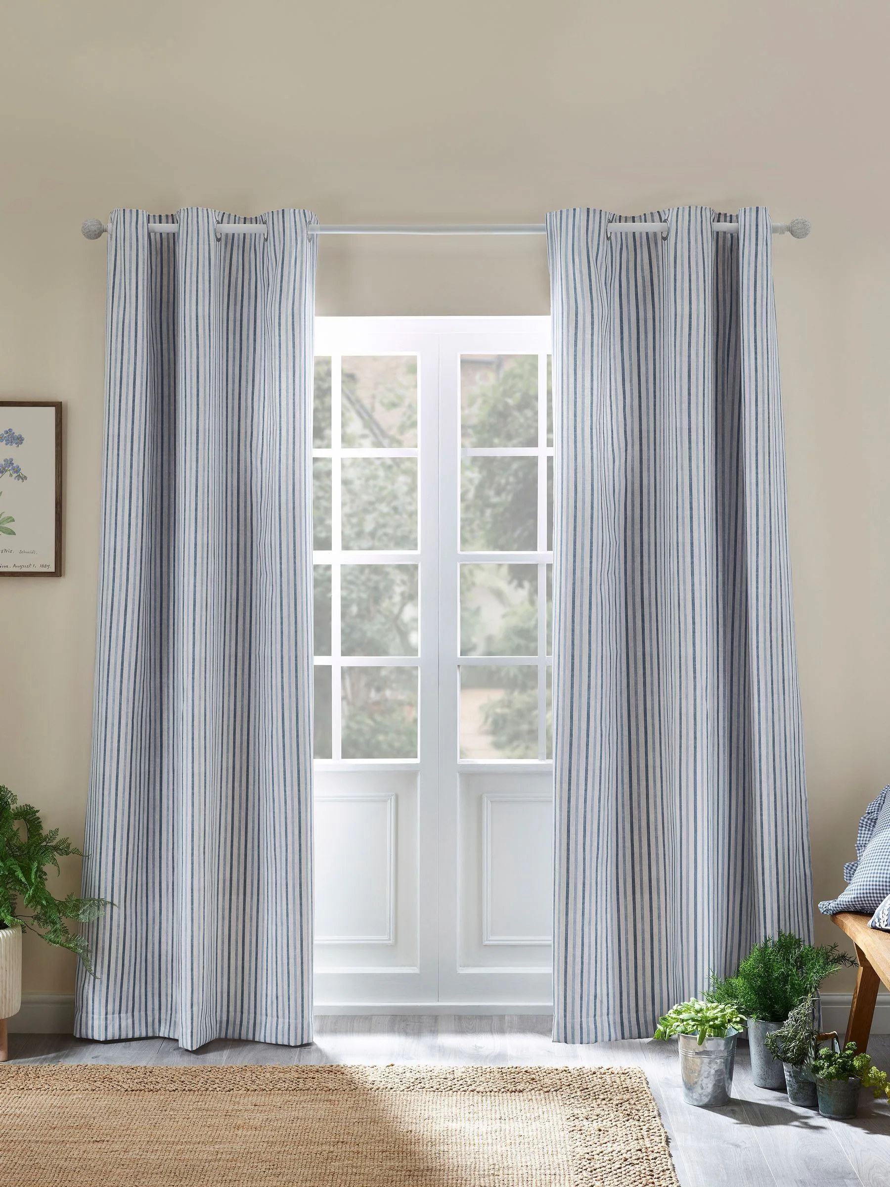 Catherine Lansfield Logan Stripe Lined Eyelet Curtains