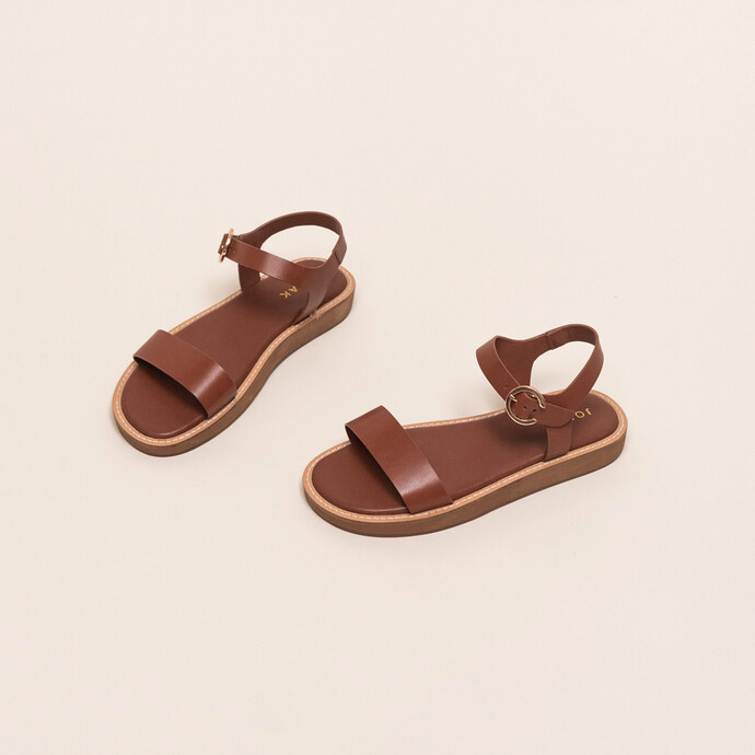 Sandales à plateforme  en cuir cognac