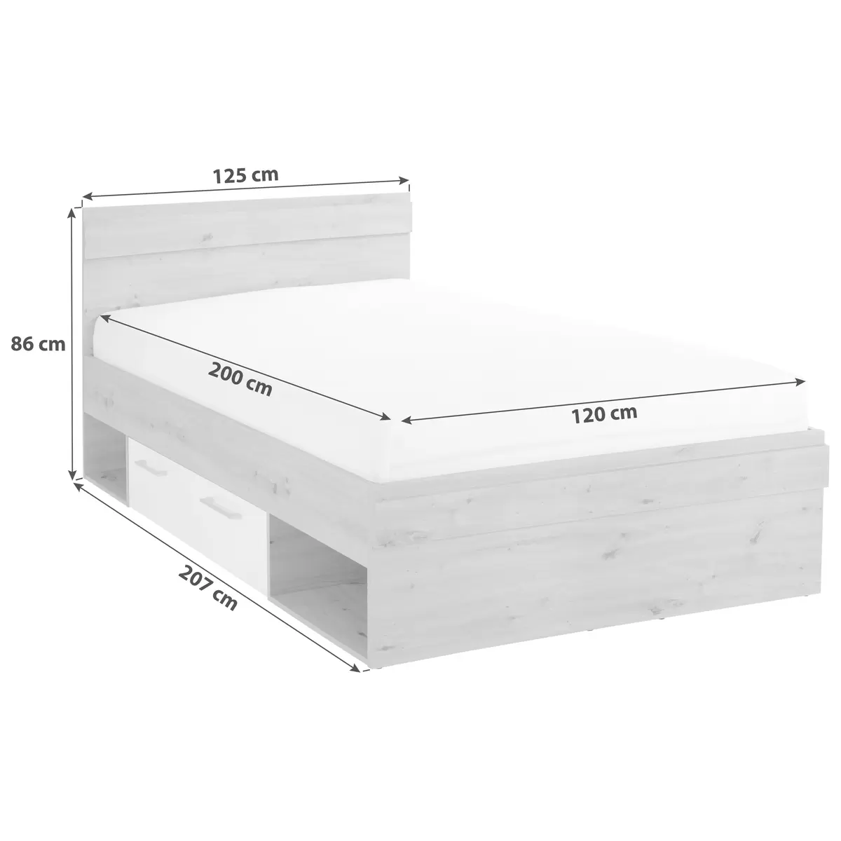 Bett Box 120x200 weiss,Eiche