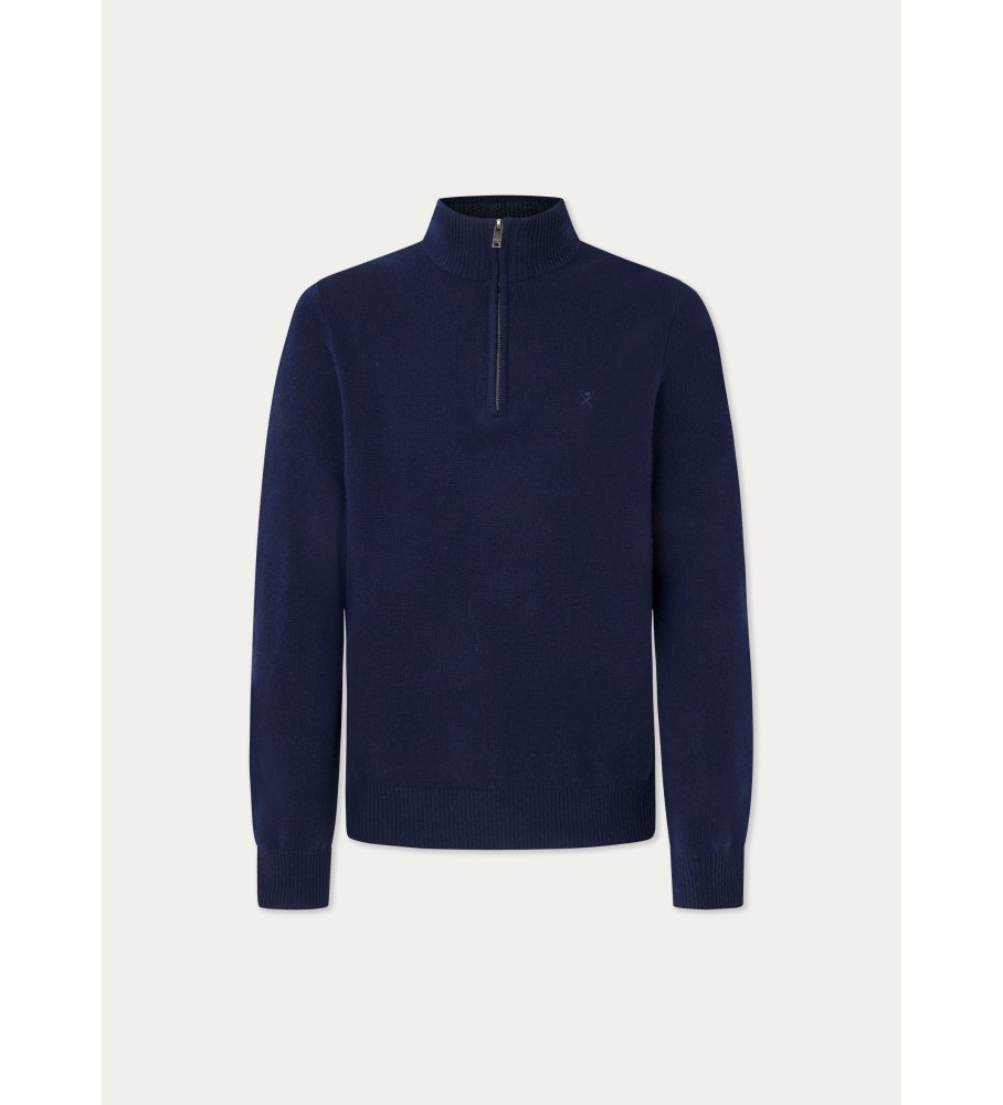 Camisa Hackett da Lana Lambswool Hzip Marino