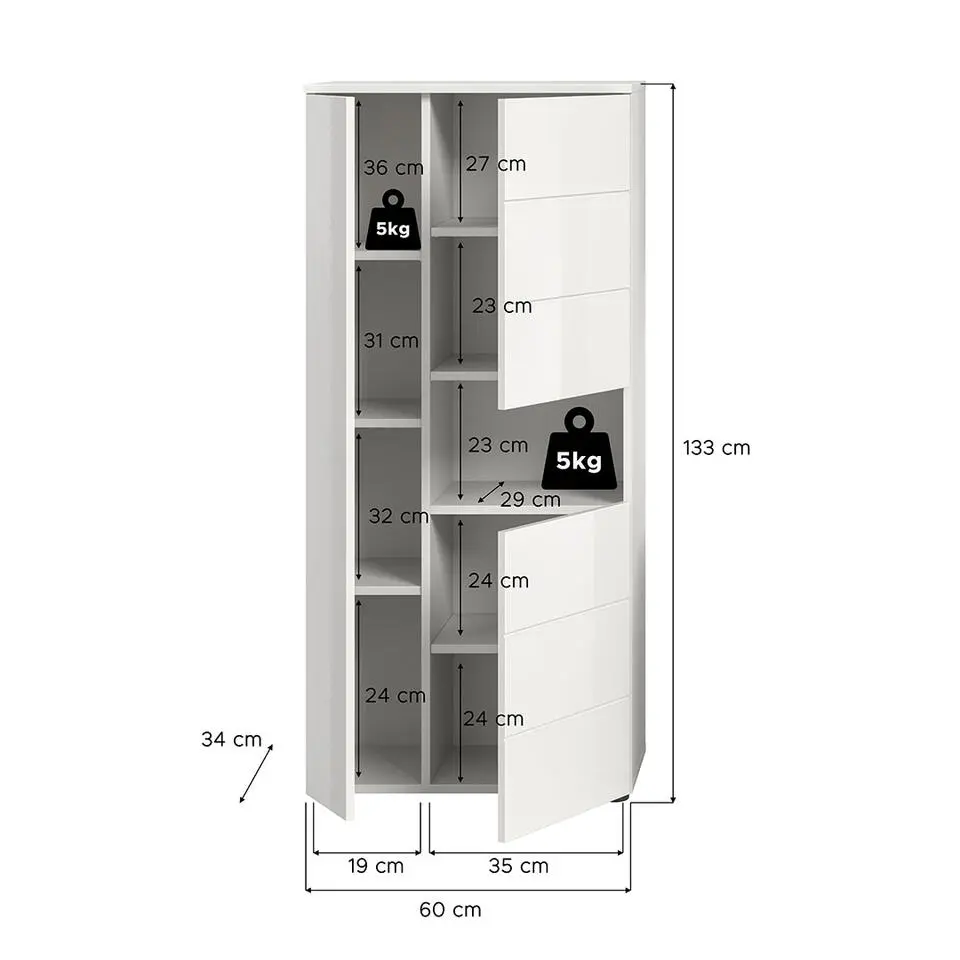 Hioshop Vira badkamerkast 3 deuren 1 vak wit hoogglans- wit