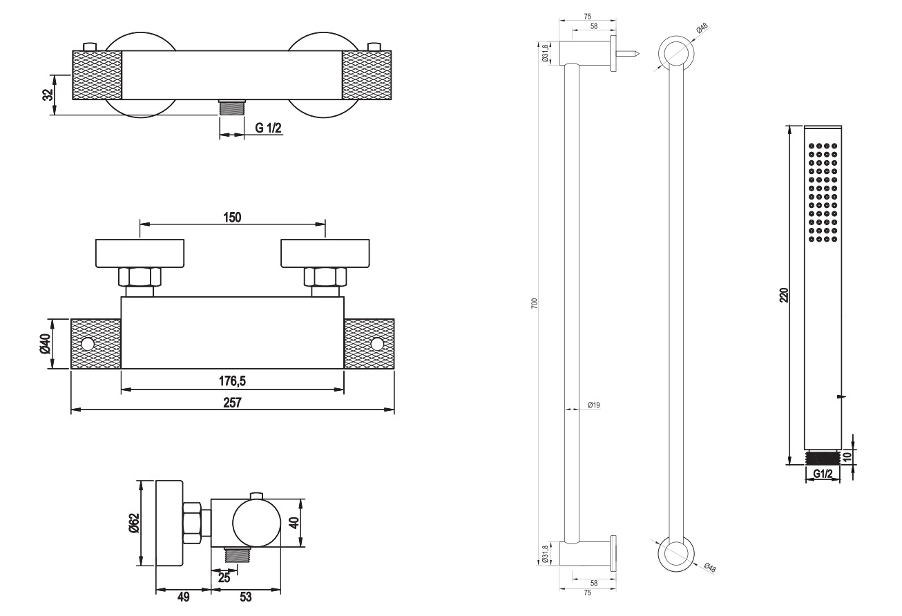 Brauer Chrome Carving thermostatische douchekraan met glijstang en staafhanddouche chroom