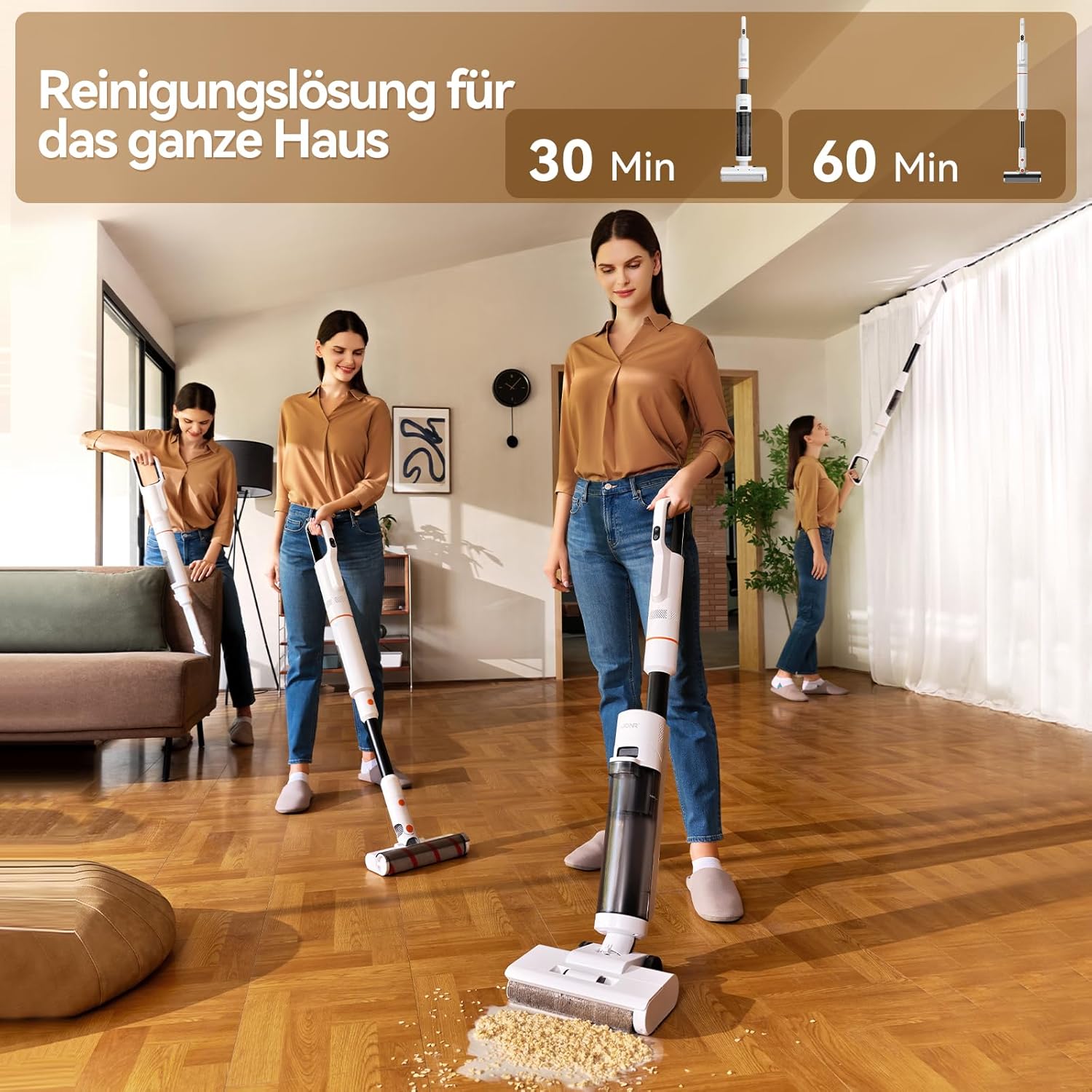 JONR ED20 Pro 4-in-1 Nass Trocken Komplett-Staubsauger, 17000 Pa Vakuumsaugleistung, Selbstreinigung und automatische Trocknung mit einem klick, Intelligente Spracherinnerung