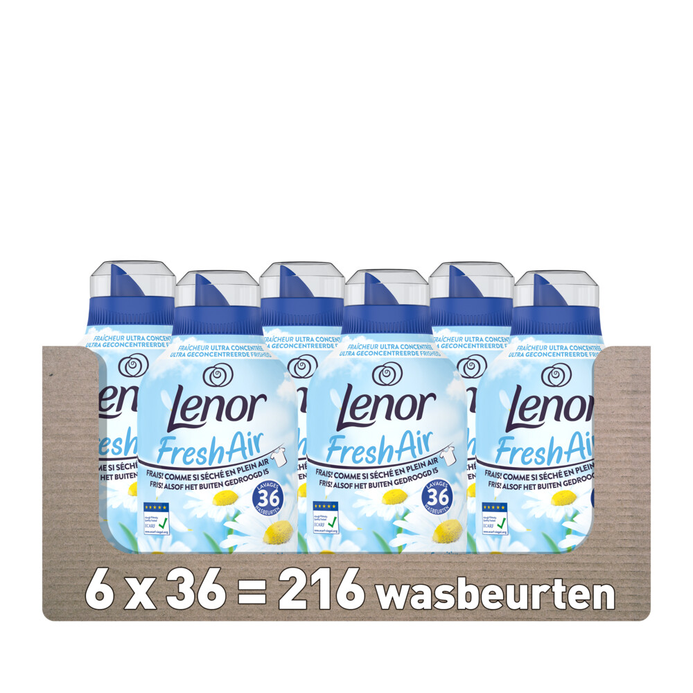 6x Lenor Wasverzachter Fresh Air Sensitive 36 Wasbeurten504 ml