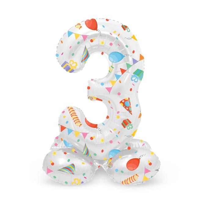Folienballon - 3 - selbststehend - Joyful - weiß/bunt - ca. 72 cm hoch