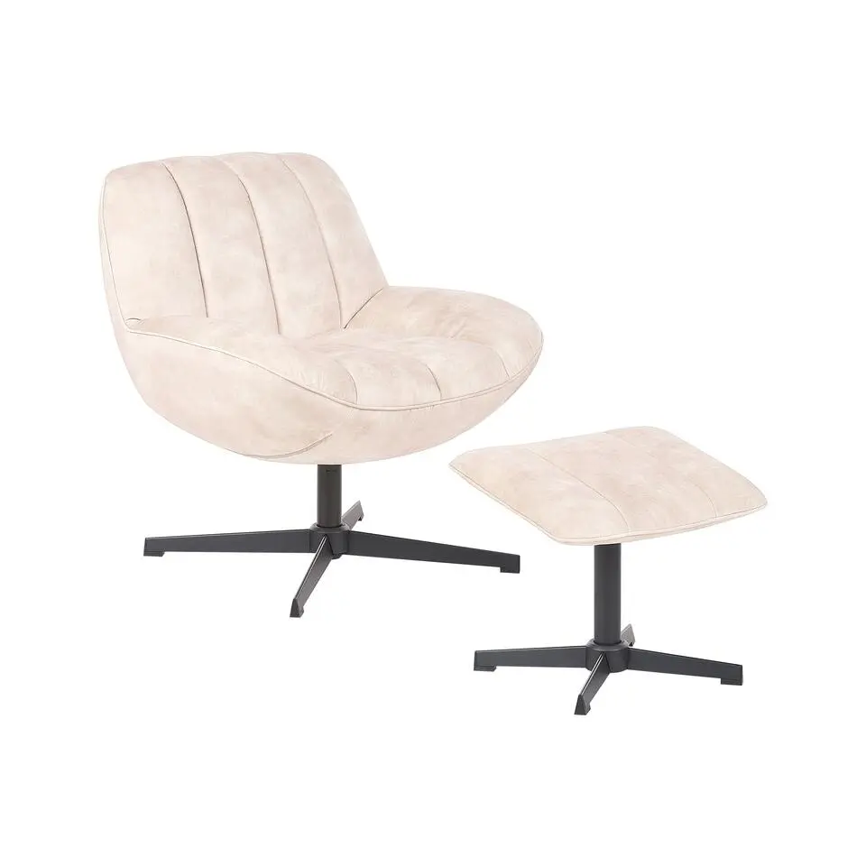 LIA - Fauteuil met hocker - Beige - Fluweel
