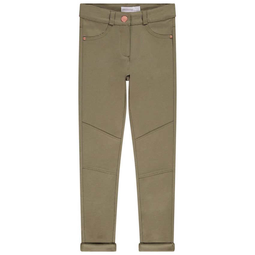 Pantalon uni en milano avec empiècements aux genoux pour fille - Vert