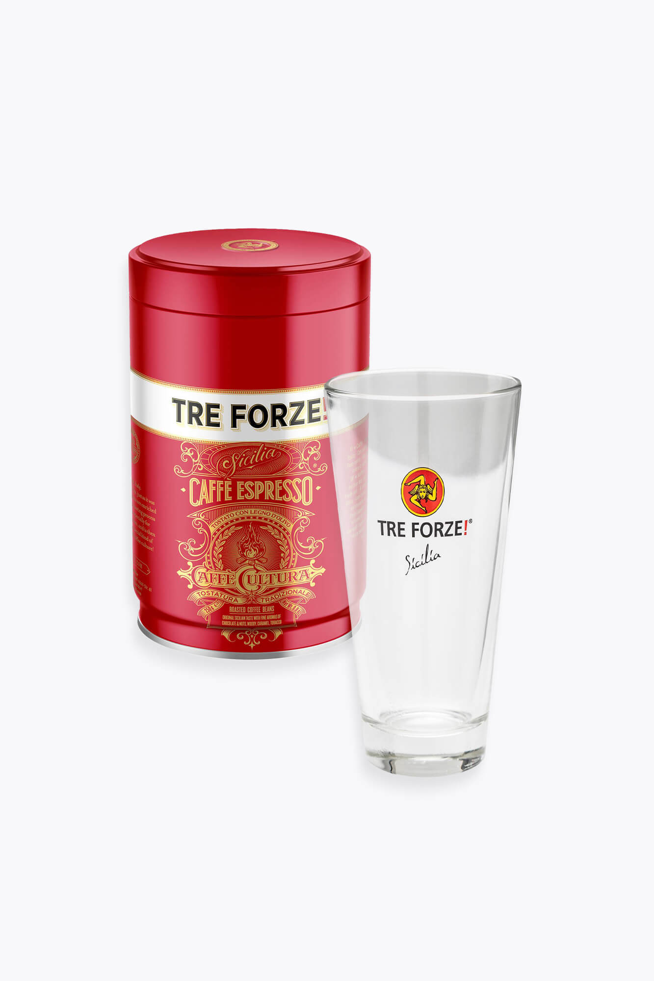 TRE FORZE! Caffe Espresso 250g Dose & Latte Macchiato Glas zum Aktionspreis