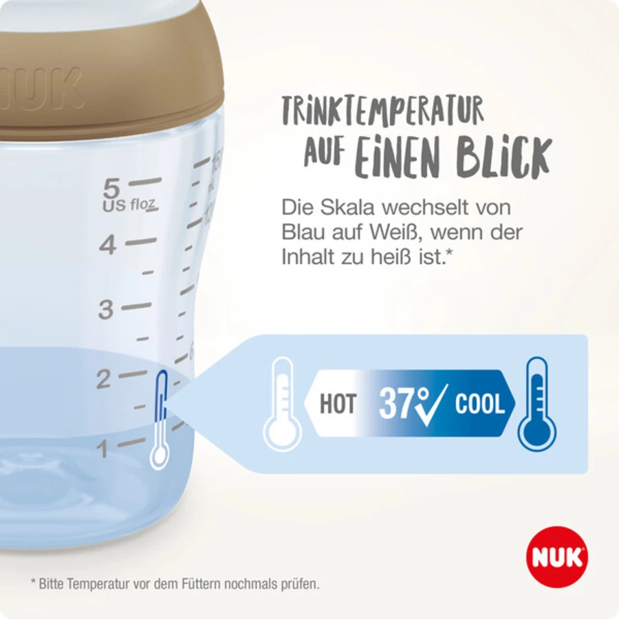 NUK Flaschenset Perfect Match 3er Set mit Temperature Control 260 ml ab 3 Monate in weiß und beige
