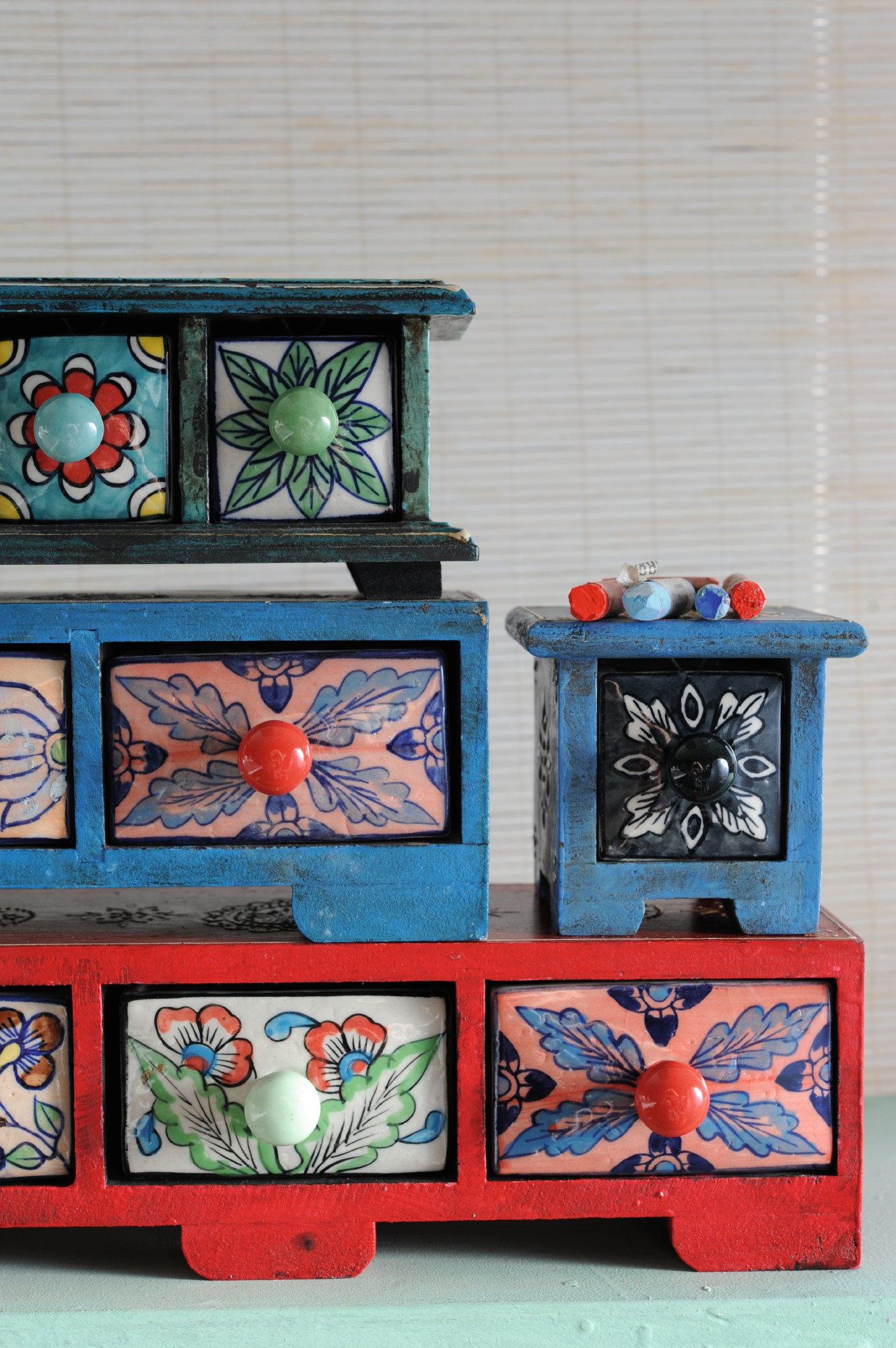 Schubladentruhe mit 2 Schubladen, blau, L 11 cm, B 23,5 cm, H 10 cm von fischer's lagerhaus