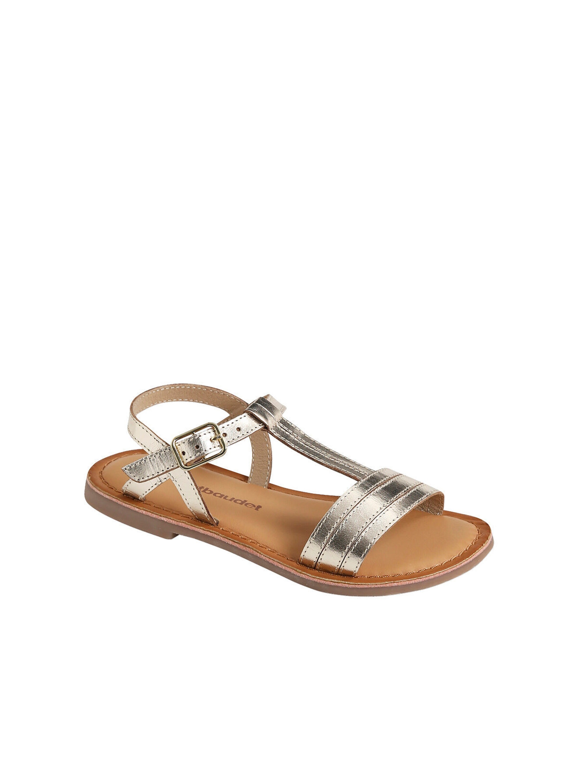 Vertbaudet Mädchen Ledersandalen mit Schnalle hellgelb metallisch